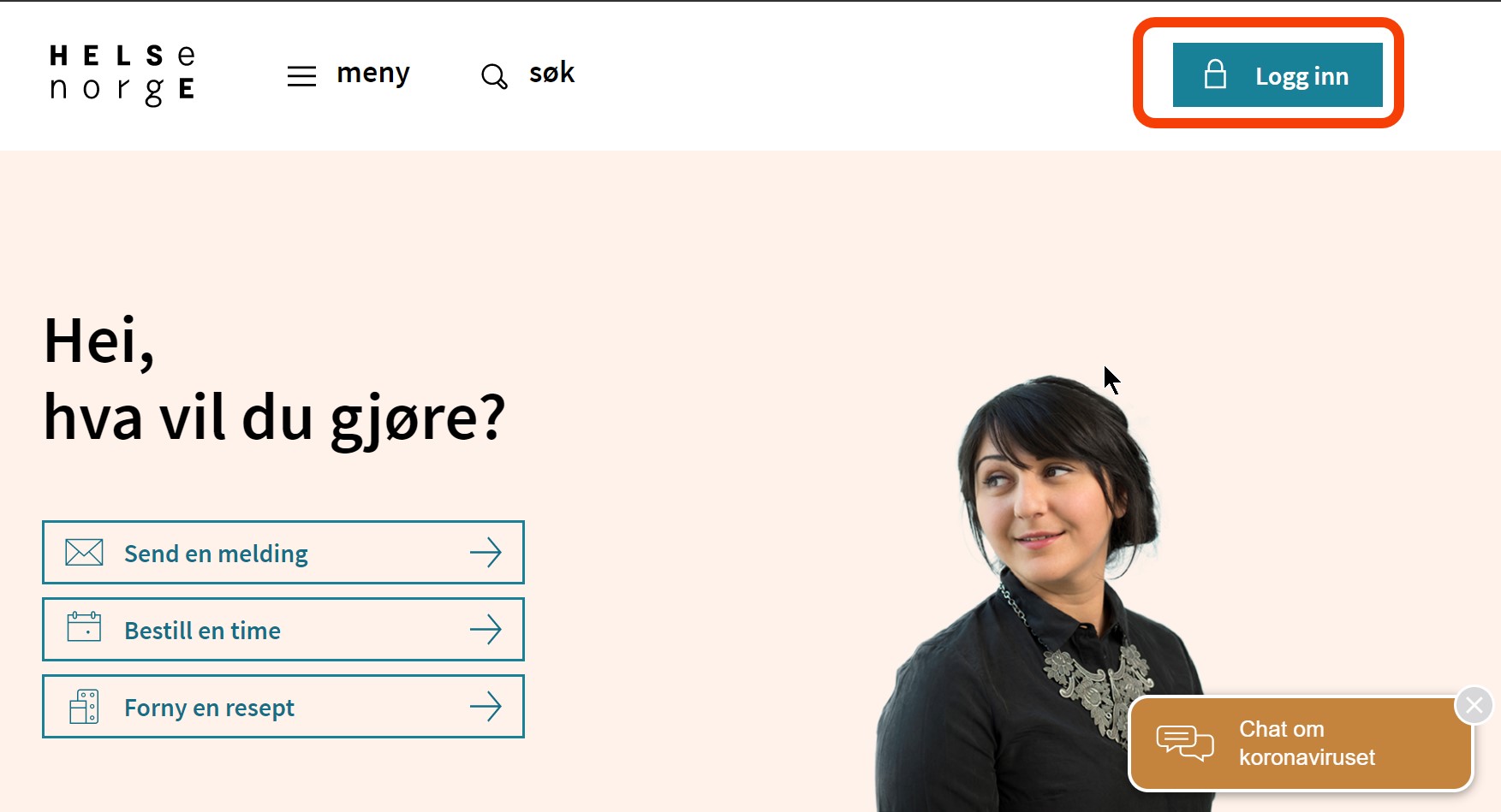 Forside Helsenorge før innlogging