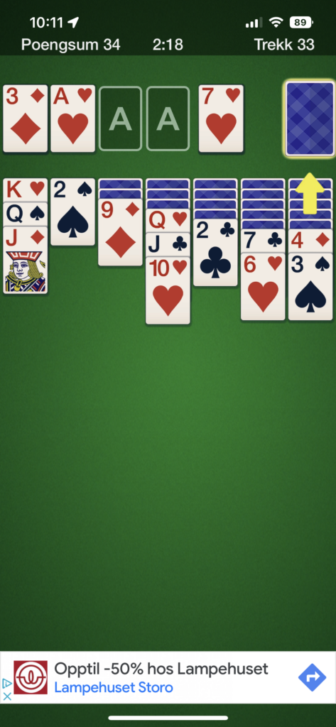 Skjermbilde av kabal, neste trekk