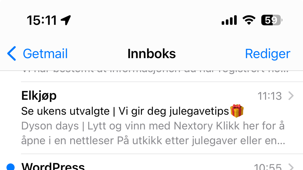 Skjermbilde av innbos med ekte e-post fra Elkjøp
