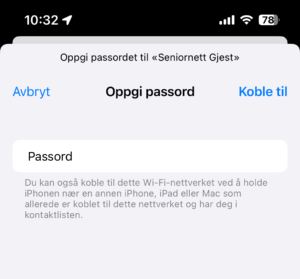 Skjermbilde som viser boks for å skrive inn passordet