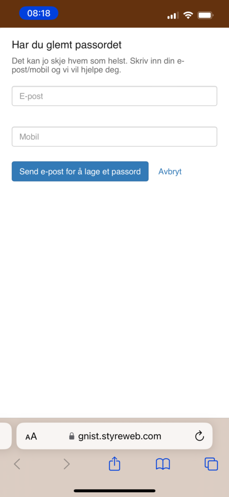 Skriv inn e-post i felt