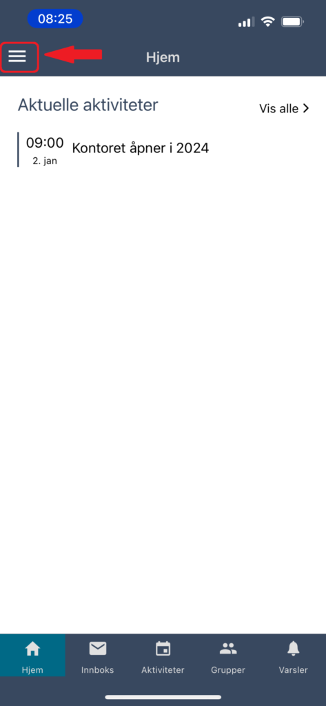 Skjermdump av hjem-side