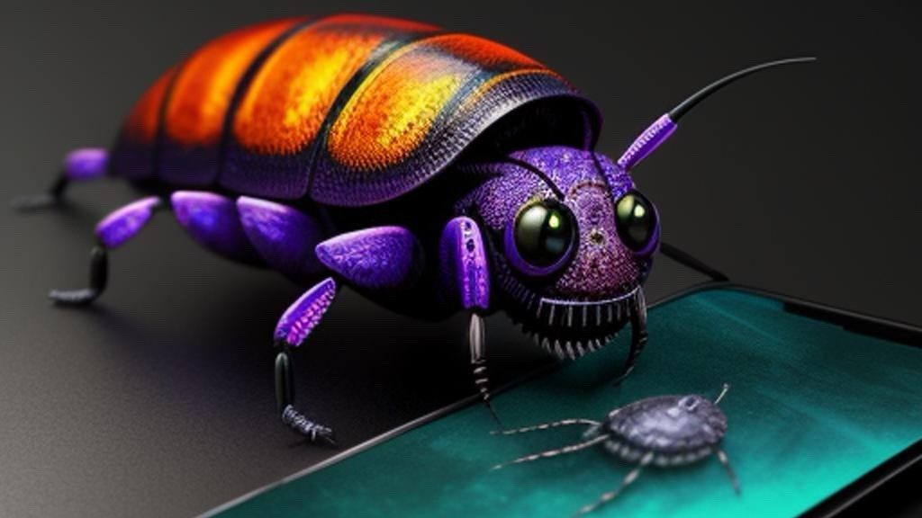 Illustrasjon av virus som angriper en mobil, fremstilt med kunstig intelligens