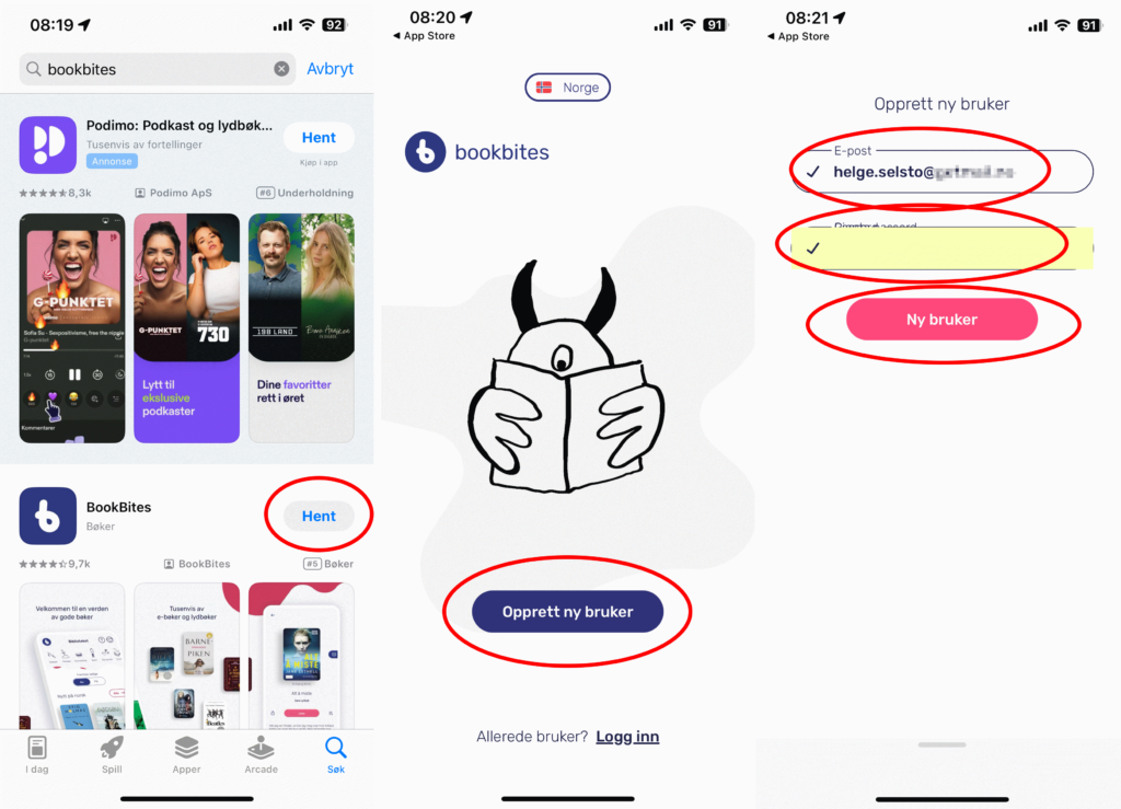 Skjermbilde av installasjon av BookBites