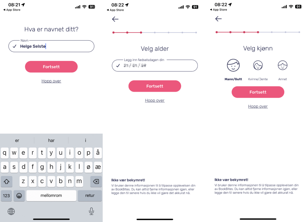 Skjermbilde oppsett av BookBites
