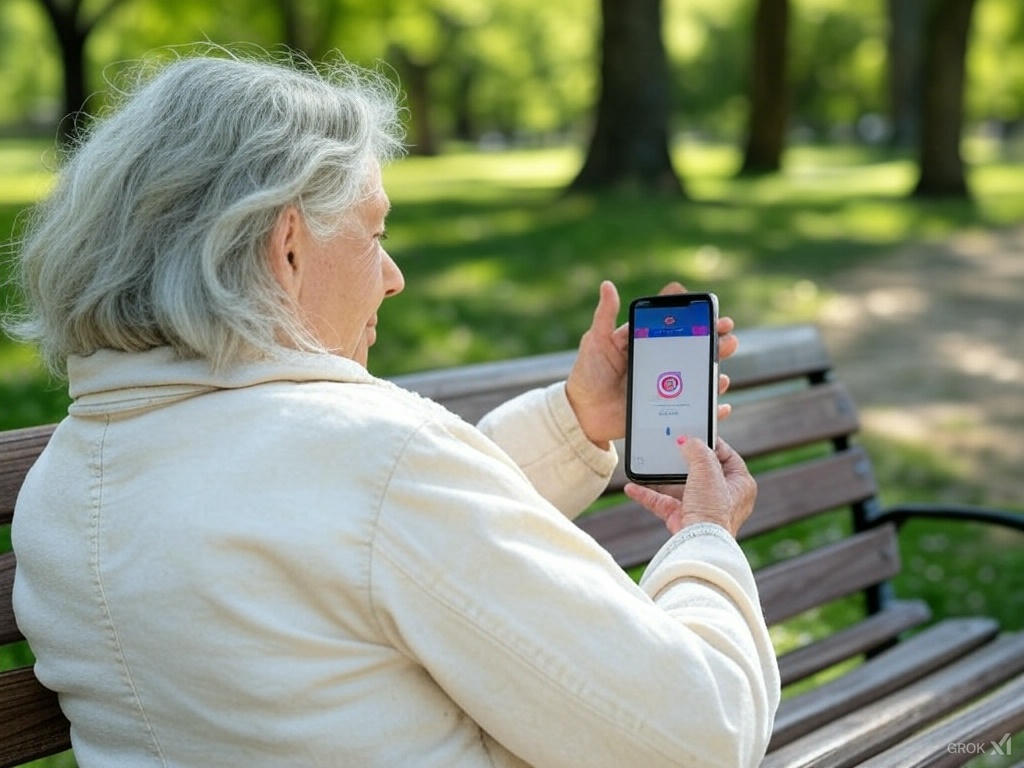 Senior som bruker smarttelefon på Instagram