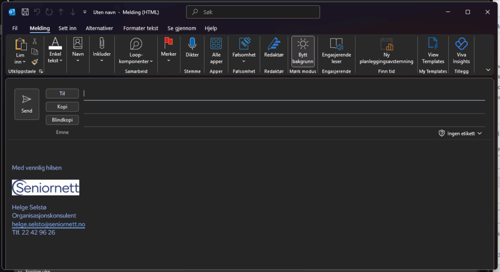 Skjermbilde av e-post i Outlook