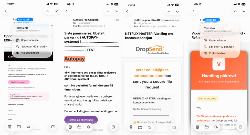 Skjermdump av e-poster med spam