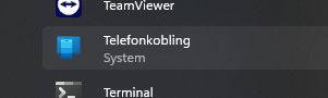 Telefonkoblings appen i startmenyen